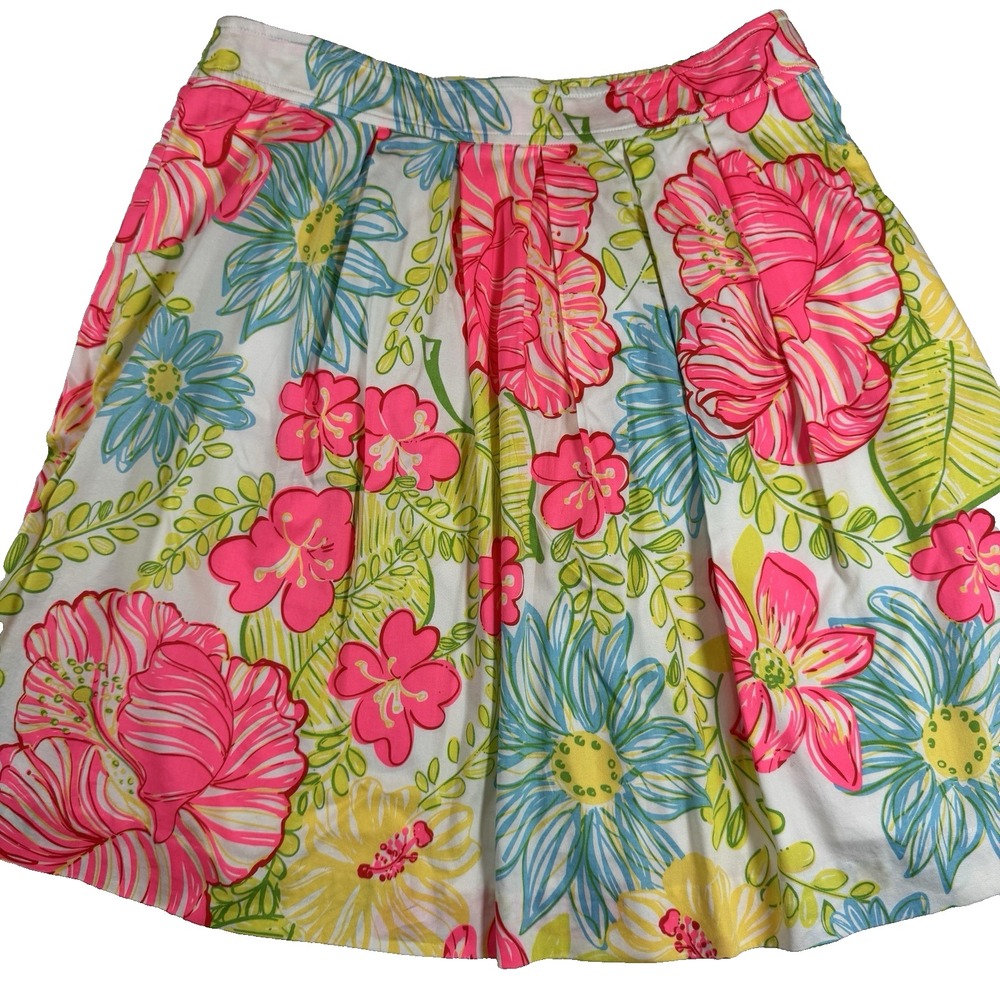 Lilly‎ Pulitzer Pleated Skirt Womens 6 Neon Hibiscus Print A-Line Pockets